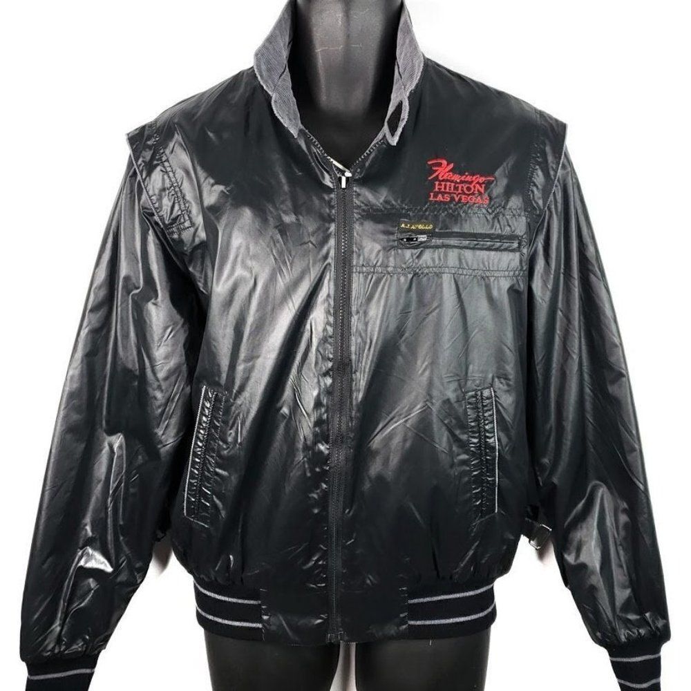Flamingo Hilton Casino Cafe Racer Jacket Vintage 80s Reversible Satin Bomber
